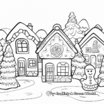 Christmas Gingerbread Snowy Village Scene Coloring Pages 3