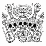 Colorful Maracas and Music Elements Day of The Dead Coloring Pages 1