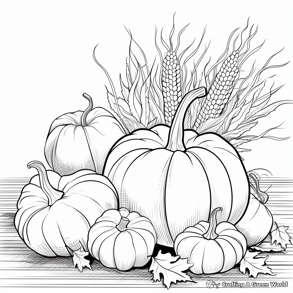 Corn, Squash and Pumpkin Harvest Coloring Pages 1