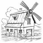 Country Barn and Windmill Coloring Pages 1