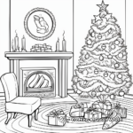 Cozy Christmas Fireplace Scene Coloring Pages 2