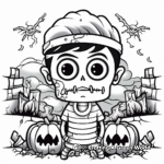 Creepy Graveyard Trick or Treat Coloring Pages 2