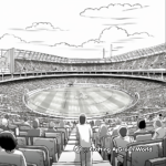 Cricket Stadium and Crowd: Stadium-Scene Coloring Pages 1