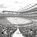 Cricket Stadium and Crowd: Stadium-Scene Coloring Pages 4
