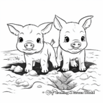 Cute Baby Pigs in Mud Coloring Pages for Kids 3