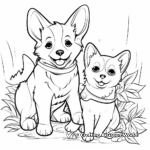 Cute Corgis with Friends: Corgi and Cat Coloring Pages 2