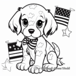 Cute Fourth of July Puppy with Flags Coloring Pages 3