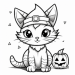 Cute Halloween Kitten with Candy Corn Coloring Page 1