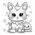 Cute Halloween Kitten with Candy Corn Coloring Page 2