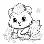 Cute Hedgehog with Fall Leaves Coloring Pages 1