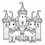 Cutesy Twin Unicorns and Rainbow Castle Coloring Pages 2