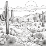 Desert Sunset with Cacti Coloring Page 1