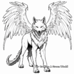 Detailed Black Wolf with Wings Coloring Pages for Adults 1