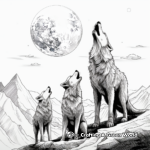 Detailed Coloring Pages of Wolves Howling at the Moon 1
