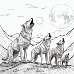 Detailed Coloring Pages of Wolves Howling at the Moon 2