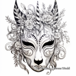 Detailed Floral Unicorn Mask Coloring Pages for Adults 3