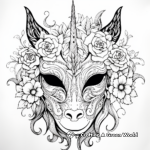 Detailed Floral Unicorn Mask Coloring Pages for Adults 4