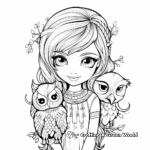 Detailed Girl Owl Coloring Pages for Adults 4