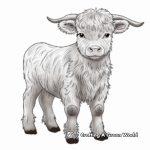 Detailed Highland Cow in Pasture Coloring Page 1