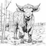 Detailed Highland Cow in Pasture Coloring Page 3