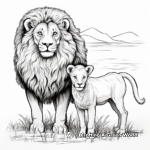 Detailed Lion and Lamb Coloring Pages for Adults 1