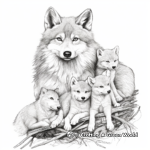 Detailed Mother Coyote with Pups Coloring Page 1