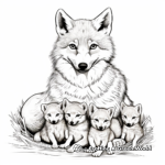 Detailed Mother Coyote with Pups Coloring Page 3