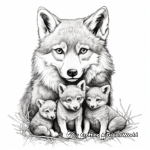 Detailed Mother Coyote with Pups Coloring Page 4