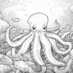 Detailed Octopus in an Oceanic Background Coloring Pages 1