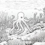 Detailed Octopus in an Oceanic Background Coloring Pages 4