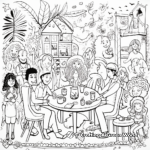 Detailed Party Scene New Year Coloring Pages for Adults 2