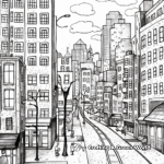 Detailed Rainy Cityscape Coloring Pages for Adults 1