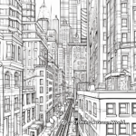 Detailed Rainy Cityscape Coloring Pages for Adults 4