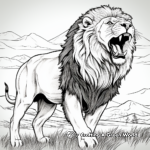 Detailed Roaring Lion in Savannah Coloring Pages 1