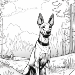 Doberman in a Natural Setting: Park-Scene Coloring Pages 1
