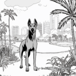 Doberman in a Natural Setting: Park-Scene Coloring Pages 2
