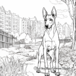 Doberman in a Natural Setting: Park-Scene Coloring Pages 4