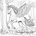 Enchanted Unicorn Pegasus in the Forest Coloring Pages 1