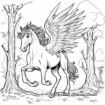 Enchanted Unicorn Pegasus in the Forest Coloring Pages 2