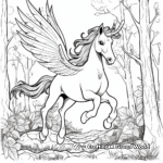 Enchanted Unicorn Pegasus in the Forest Coloring Pages 3
