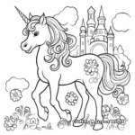 Fairy tale Unicorn with a Rainbow in the Background Coloring Pages 2