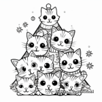 Family of Cats by the Christmas Tree Coloring Pages 1