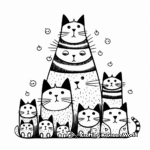 Family of Cats by the Christmas Tree Coloring Pages 2