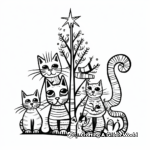 Family of Cats by the Christmas Tree Coloring Pages 4