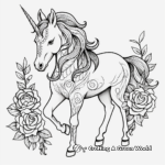 Fancy Unicorn in a Garden of Roses Coloring Pages 2