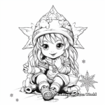 Fantasy Christmas Gnome with Magical Snowflakes Coloring Pages 2
