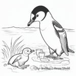 Feeding Time: Penguin Chick and Mother Coloring Pages 1