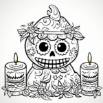 Festive Day of the Dead Candle and Ofrenda Coloring Pages 2