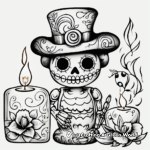 Festive Day of the Dead Candle and Ofrenda Coloring Pages 4