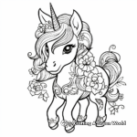 Floral Fairy-Tale Unicorn Coloring Pages 1